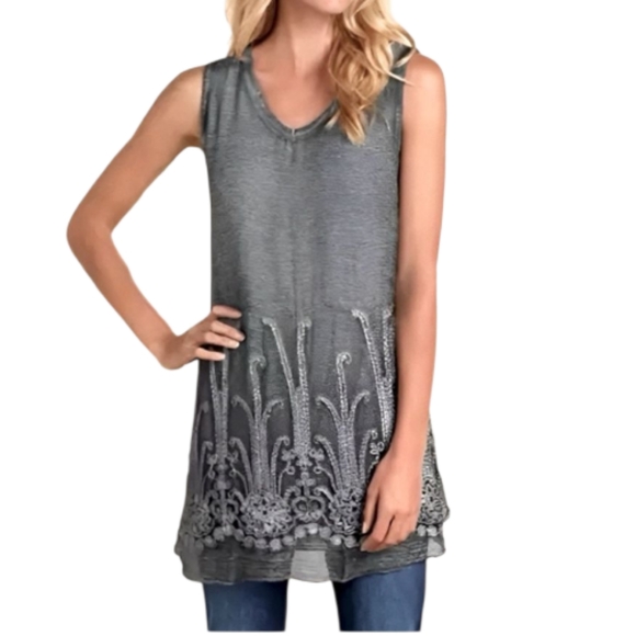 Soft Surroundings Tops - Soft Surroundings Silk Araceli Embroidered Sequin Sleeveless Tunic Top
